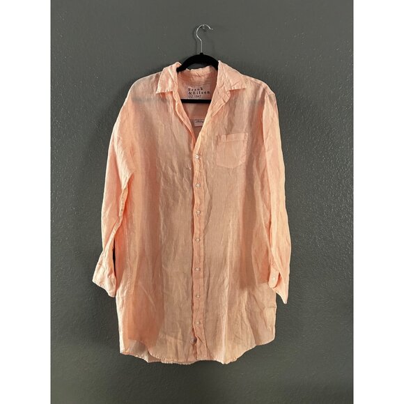 Frank & Eileen Mary Button Dress Creamsicle Peachy Pink MEDIUM LINEN NWOT